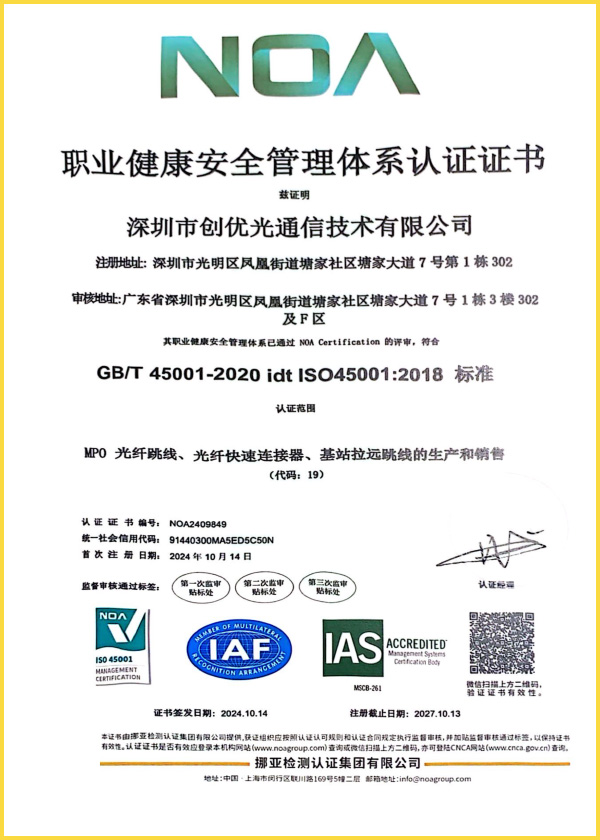 職業(yè)健康安全管理體系認(rèn)證證書(shū)